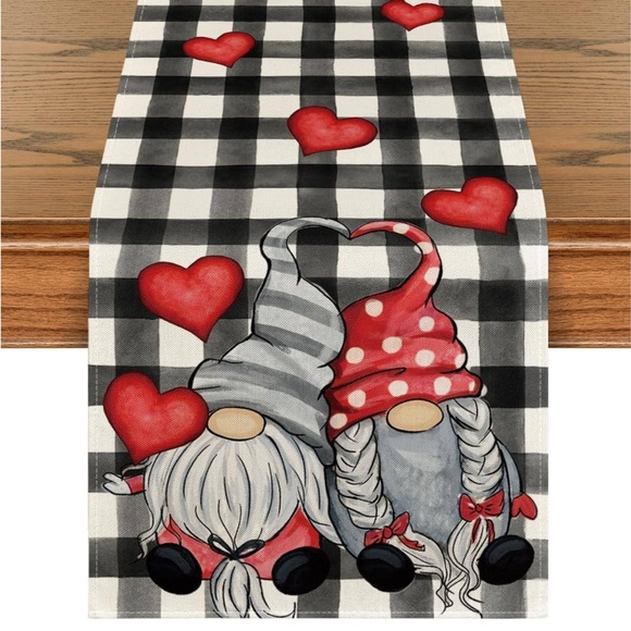 Dining | Buffalo Plaid Hearts Gnomes Love Valentines Day Table Runner ...